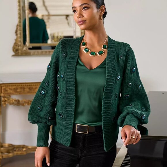 Boston Proper Gem Embellished Cardigan M - Picture 2 of 4